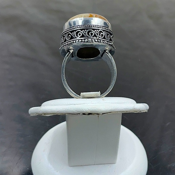 Vtg Sterling Silver Ring With Polished Oval Picture Jasper Stone. - Picture 6 of 10